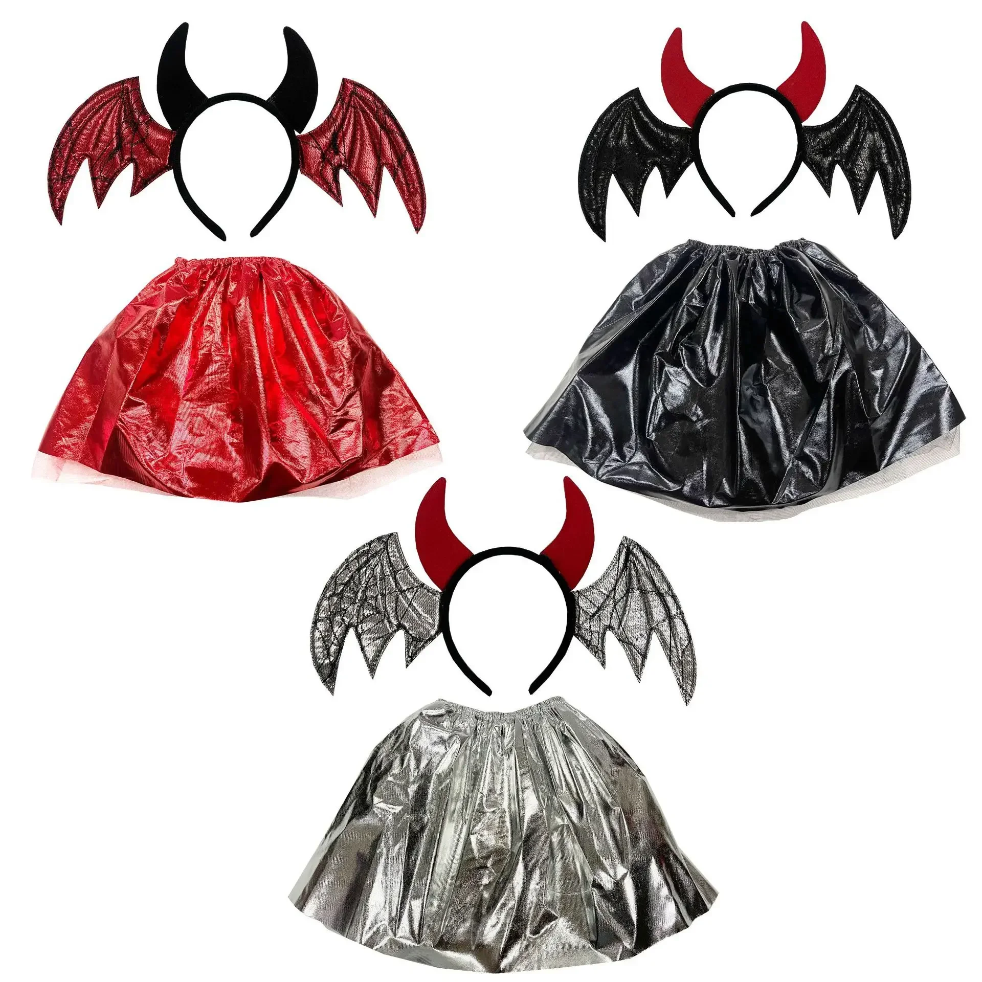 

Новый костюм для косплея на Хэллоуин для девочек, детский костюм на день рождения, праздничное нарядное платье, крыло летучей мыши, вечерние обручи для волос, головной убор, подарок