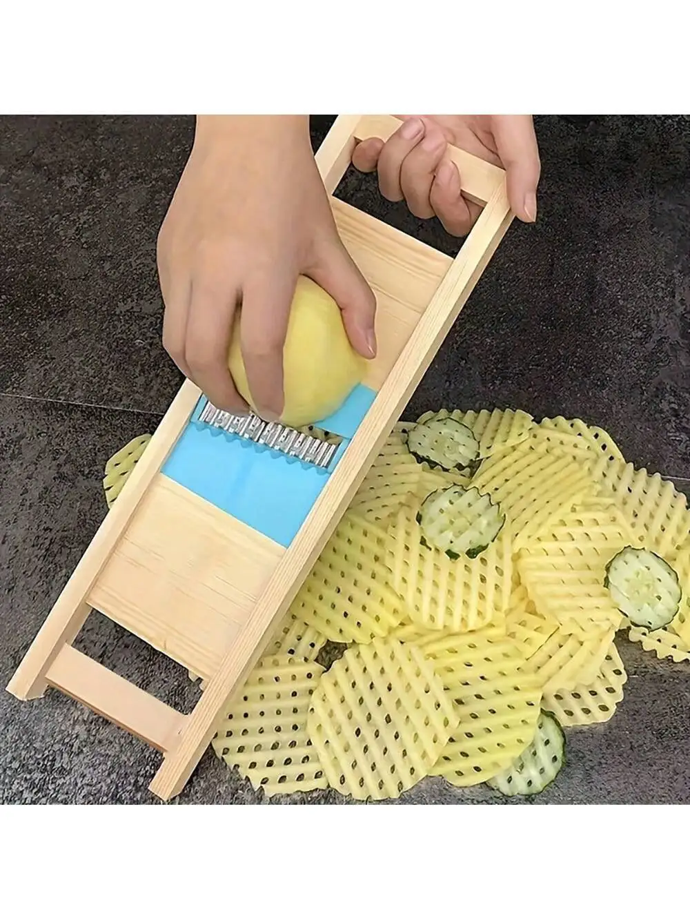 French Fries Mesh Cutter, Fatiador De Batata, Grade Ondulada, Chips Domésticos, Cor Aleatória