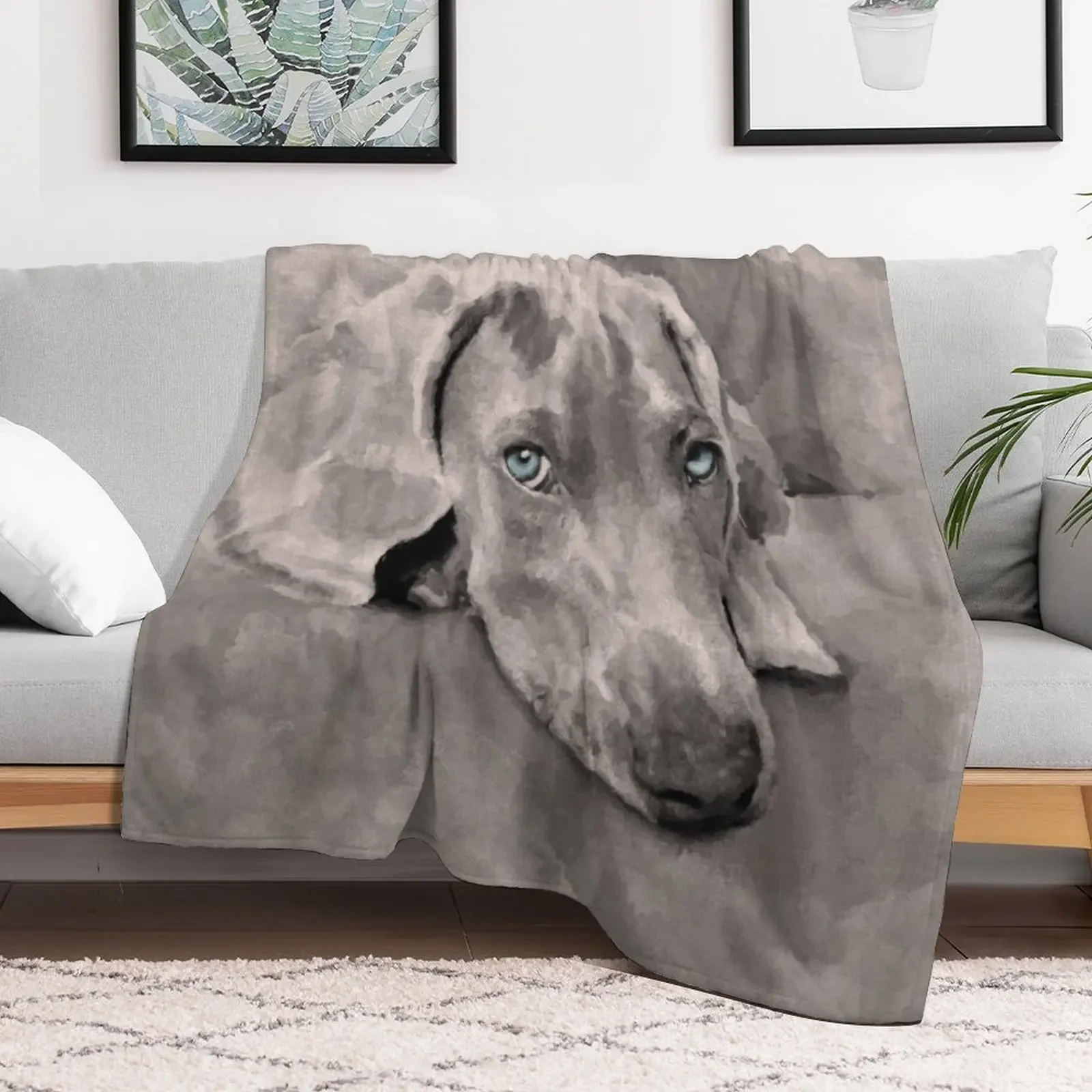Weimaraner Dog Mixed Media Throw Blanket Fade Resistant Durable Throw Blanket