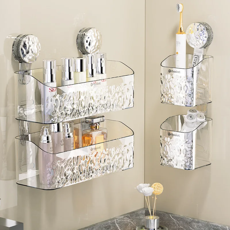 Suction Cup Storage Rack Bathroom Shelf Plastic Washroom Sink Hanging Basket Wall Hanging Storage RacK