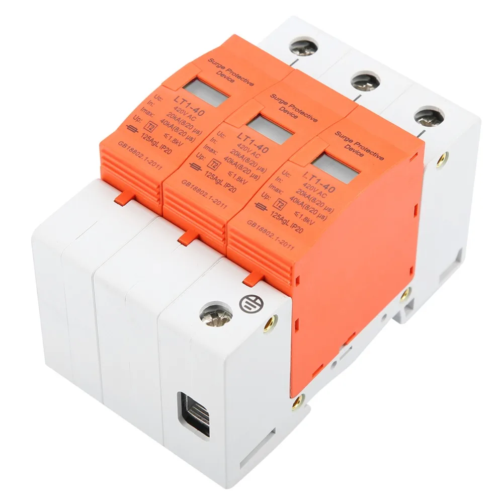 

Overvoltage Protection 3P Home Protector Protective Device 20kA-40kA 420V AC DIN Rail Protector Low Voltage Arrester AC Systems