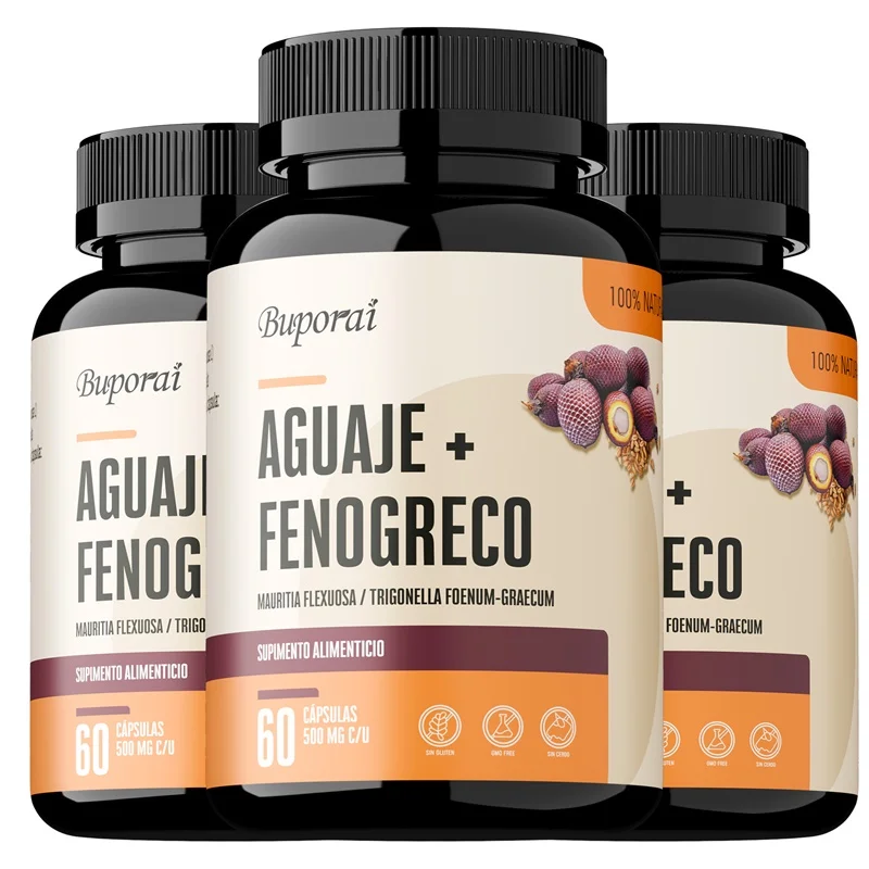 Cápsulas de Aguaje + Fenogreco - Favorecen los Glúteos, el Cuerpo Curvilíneo y el Soporte de los Senos, Salud Inmunológica, Ricas en Proteínas y Vitaminas