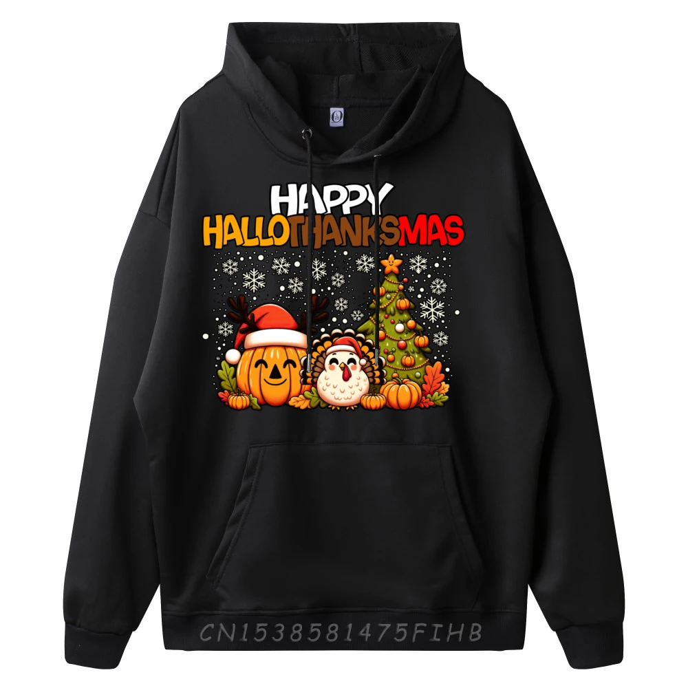 Hallothanksmas Divertente e carino Halloween Ringraziamento Natale Felpa con cappuccio di lusso Camicia con cappuccio normale di Capodanno