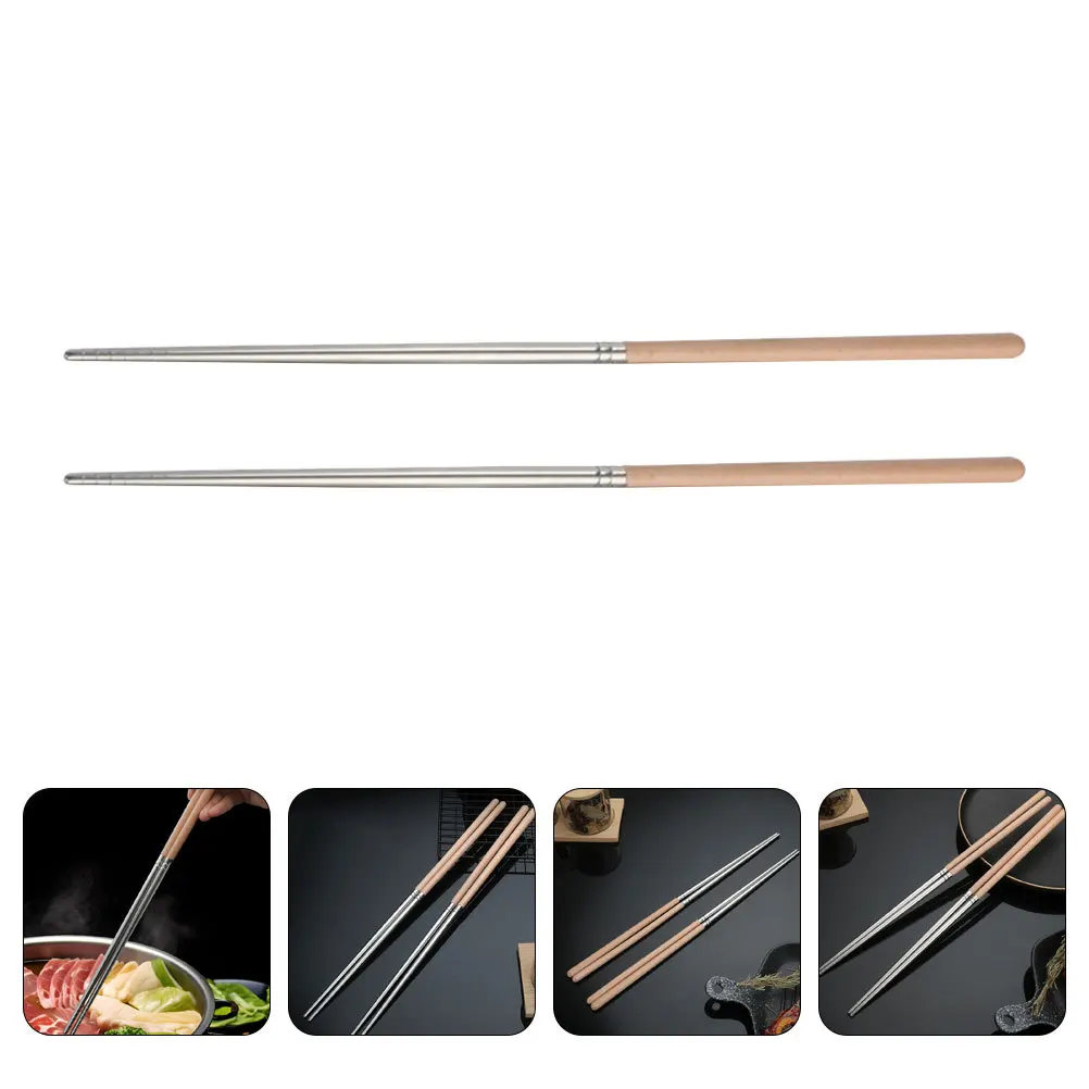 

1pcs 1 Pair Extra Long Stainless Steel Wood Handle Chopsticks For Hot Pot Cooking Reusable Frying Noodles Kitchen Utensils Long