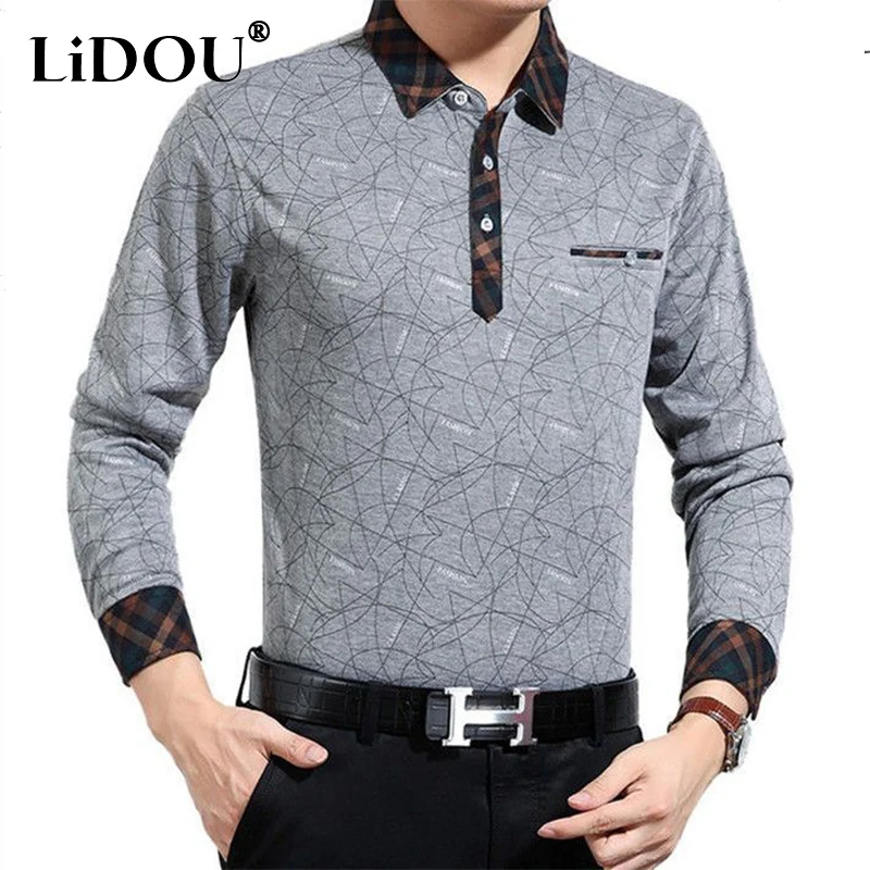 

Spring Autumn Intellectual Neat Capable Business Top Men Casual Fashion Dimensional Cut Gentmen Polo Shirt All Match Pullover