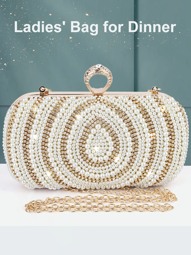 Female Stylish Luxury Evening Bags Pearl Purse Elegant Rhinestone Wedding Bridal Dinner Party Purse Luxury Designer Handbag New