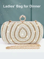 Female Stylish Luxury Evening Bags Pearl Purse Elegant Rhinestone Wedding Bridal Dinner Party Purse Luxury Designer Handbag New