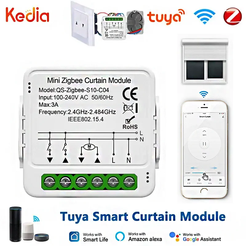 Tuya WiFi/Zigbee Smart Curtain Switch Module for Roller Blinds Shutter Electric Motor via Smart Life Work with Alexa Google Home