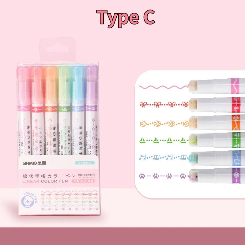 6/3 stücke Blume Form Umriss Stifte Highlighter Marker Kurve Roller Spitze Stift Schreibwaren Schule Bürobedarf Geschenke – Detail 6