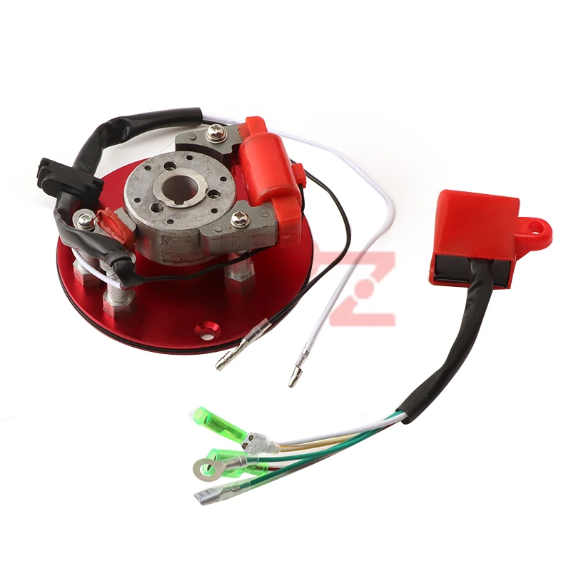 Ignition Rotor Magneto Coil Stator Kit for ATV Pit Dirt Bike 50cc-150cc Horizontal Engine, Red