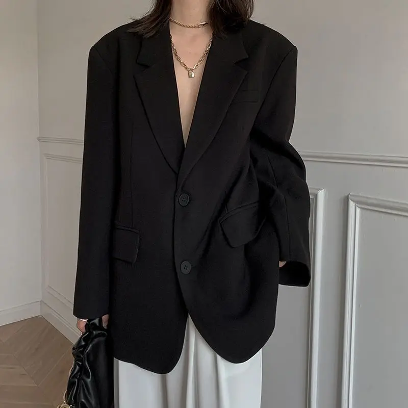 

Women's Fall/Winter Vintage Casual Cropped Blazer Suit Coats Black Hepburn Style Loose Single-breasted Blazers Woman Clothing