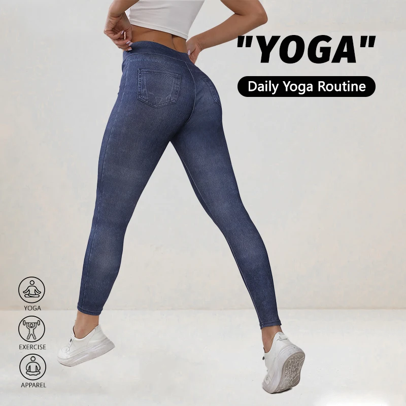 Non-denim Print High Elasticity Leggings Women's High Waist Booty Lifting Soft Slim Naked Feeling Leggings Fashion Leisure Wear