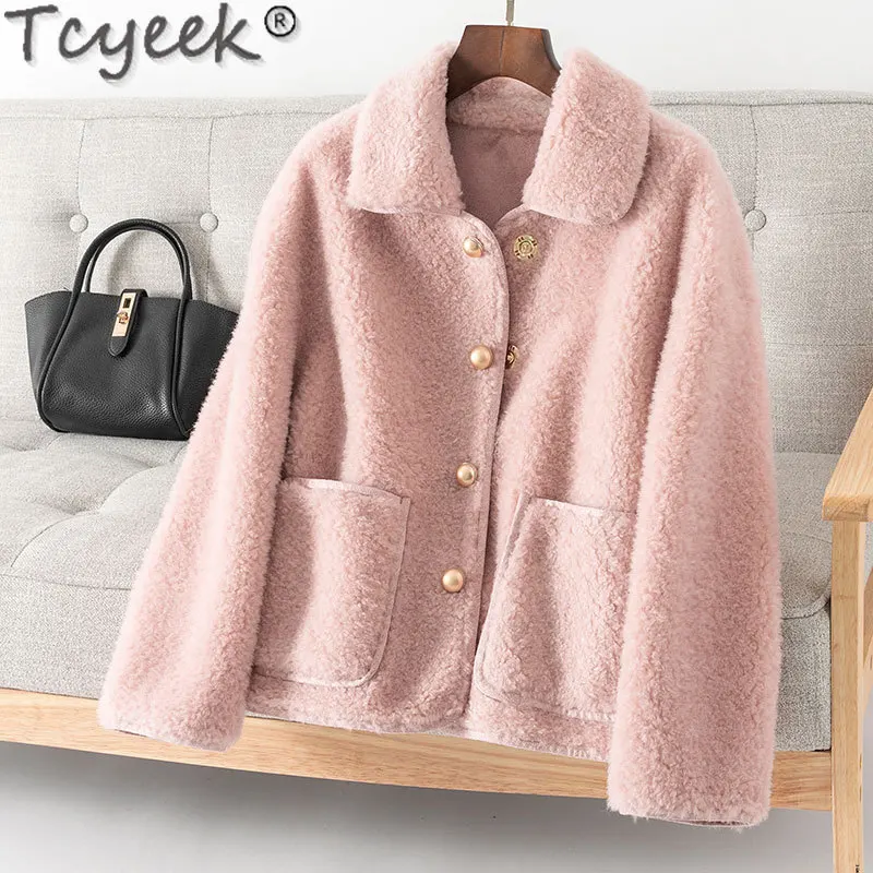 Tcyeek-Casaco de ovelha shearling feminino, jaqueta 100% lã real, roupas da moda, casacos de pele, Casacos, Inverno, 2024