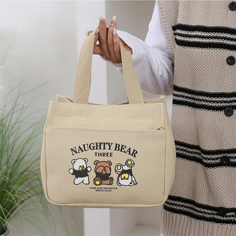 

New Cartoon Cute Printed Pattern Canvas Versatile Handbag Office Worker Lunch Bag Tote Bag
