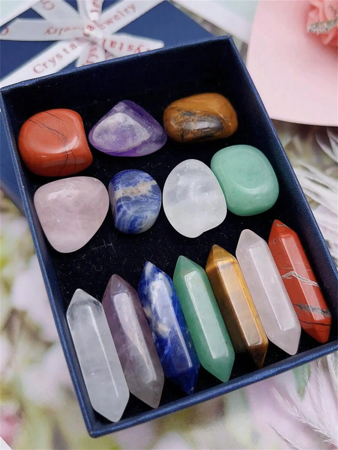 Natural Crystal Set Hexagonal Column Double Pointed 7-Piece Irregular 7-Piece Set Gift Box