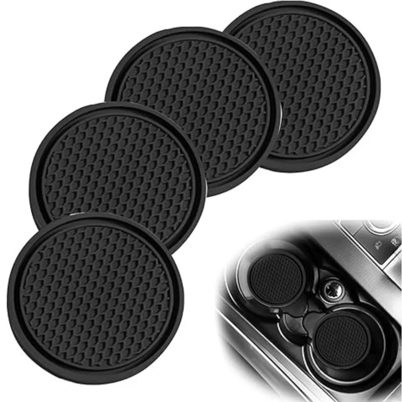 4-Piece Car Dashboard Cup Mats - Black PVC Soft Anti-Slip, Universal Multi-Car Model Fit, Practical Accessory & Easy to Clean