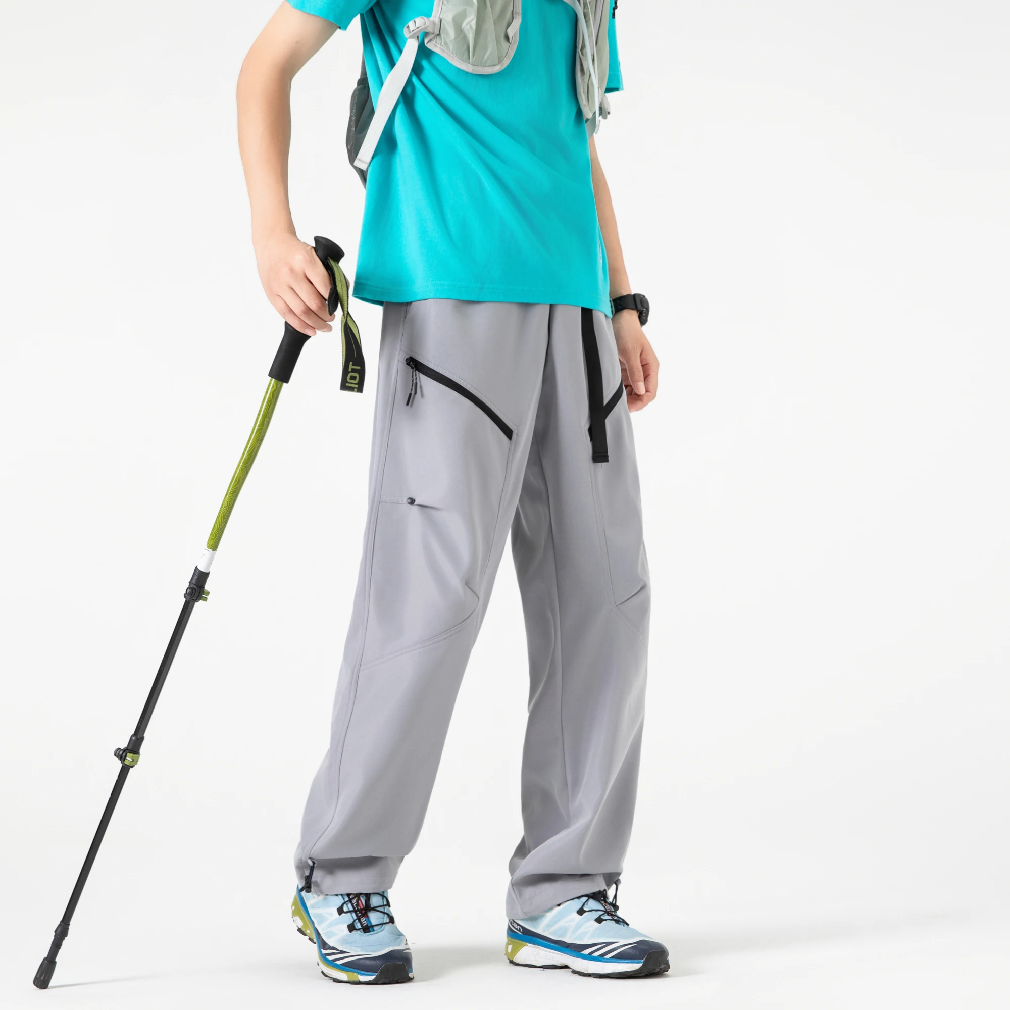 2025年秋 ドローストリング スウェットパンツ メンズ ホワイト ファッション ジッパー マルチポケット カジュアル ワイドパンツ ルーズ ストレート カジュアル 男性用