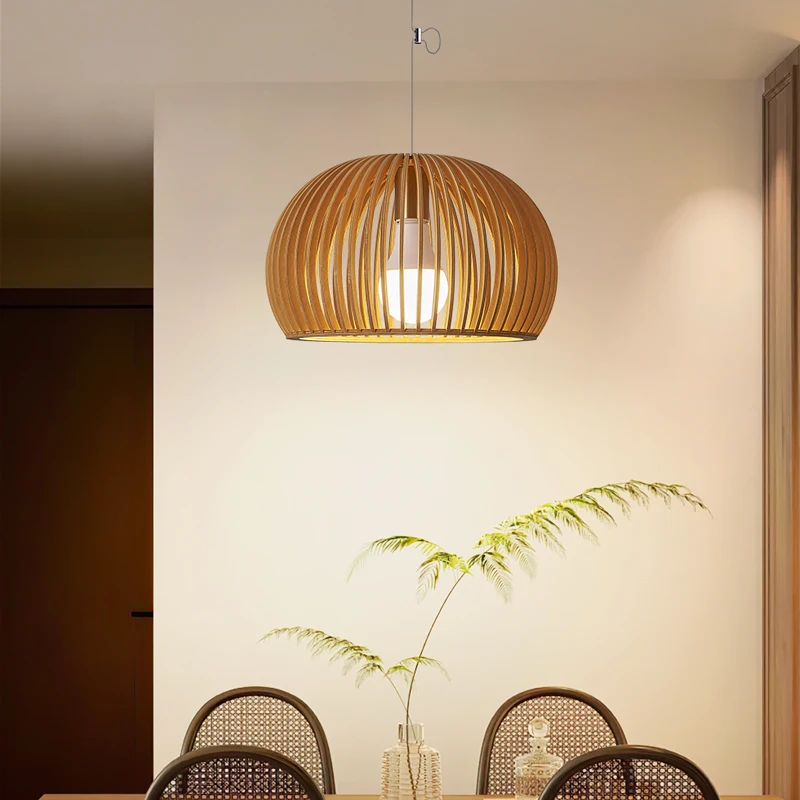 

Nordic Bohemian Style Solid Wood Carved Lampshade LED Ceiling Pendant Lamp for Living Room Bedroom Dining Room Indoor Lighting