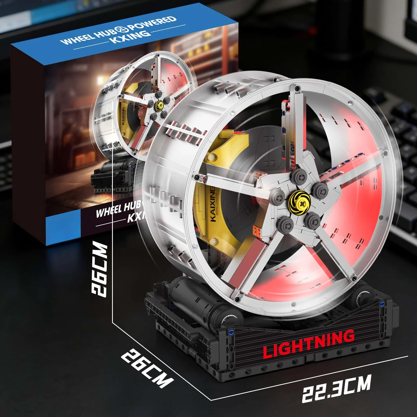 Dynamic Motor-Driven Supercar Rim Building Blocks - Spinning Wheel Hub Desktop Decor w/ Power Function&LED Lights for Car Lovers