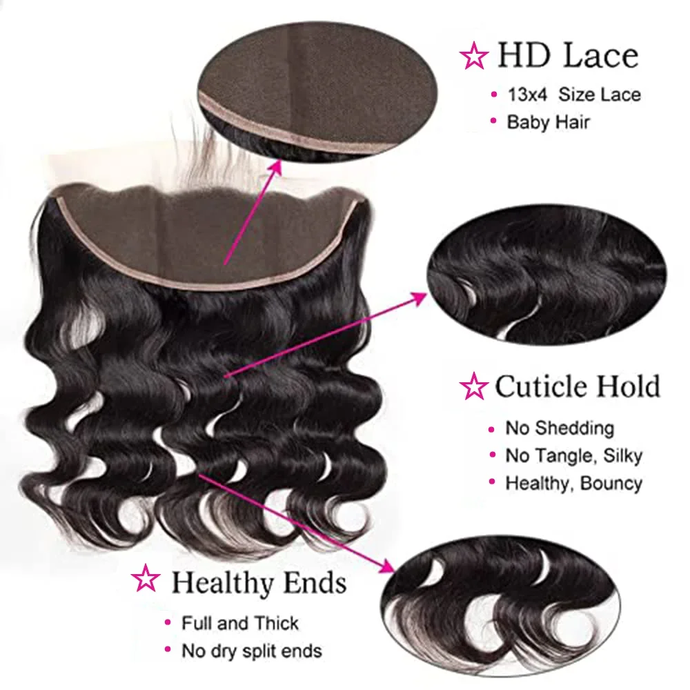 Human Hair Bundles With Closure Body Wave Weave Extensions Brazilian Hair Frontal 13x4 Lace Natural Black Human Hair 3 Bundles