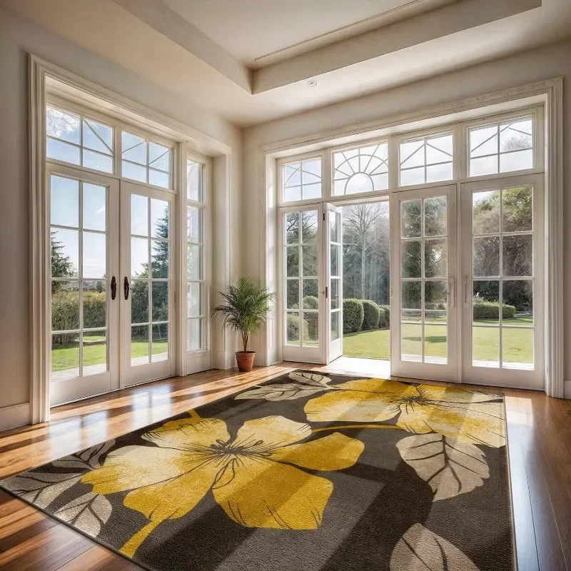 

Area Rugs Non-Skid (Non-Slip) Rubber Backing Yellow - Brown Flowers Indoor Rug