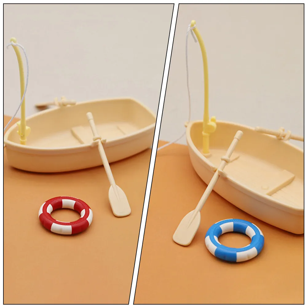 

2Sets Miniature Fishing Boat Set for Mini House Decoration Plastic Decorative Tiny Boat Realistic Craft for Micro Landscape