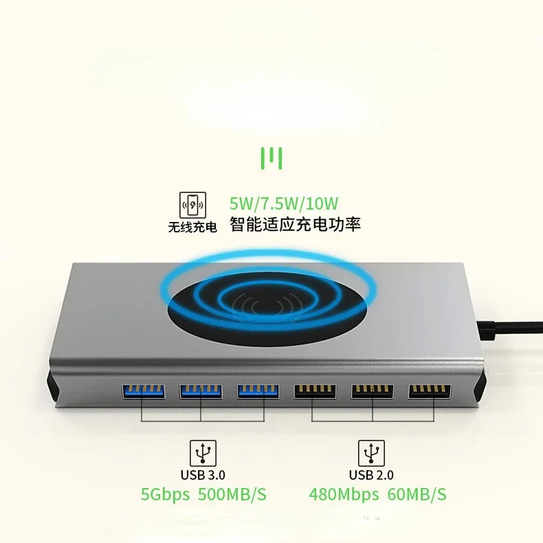Docking station per laptop USB-C 13 in 1 Thunderbolt 4 Dock 4K HDMI per MacBook Pro Hub Type-c 15 in 1 Ricarica wireless RJ45/PD/SD