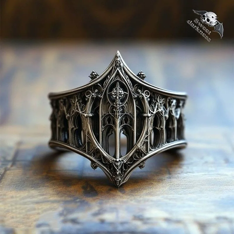 Classical Gothic Architecture Ring, Dream Gallery Gothic Style, Vintage Light Luxury Statement Finger Ring Unisex Jewelry