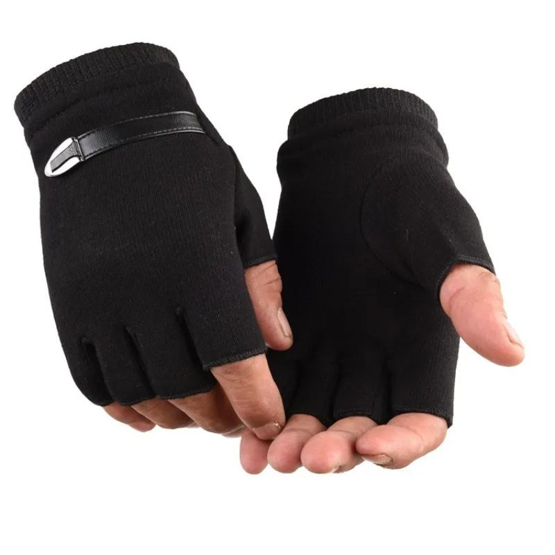 Autumn and Winter Warm Half Finger Gloves with Non Inverted Fleece Brushed Fleece Non slip Sports Office General Purpose Gloves