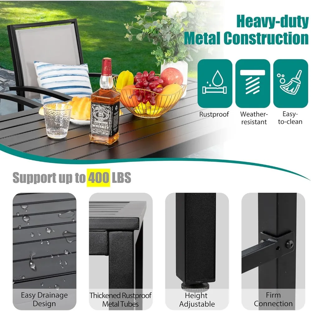 5 Piece Patio high Bar Set, All Weather Metal Textilene Patio Dining Set High Bar Stools Chair of 4 and High Bar Table