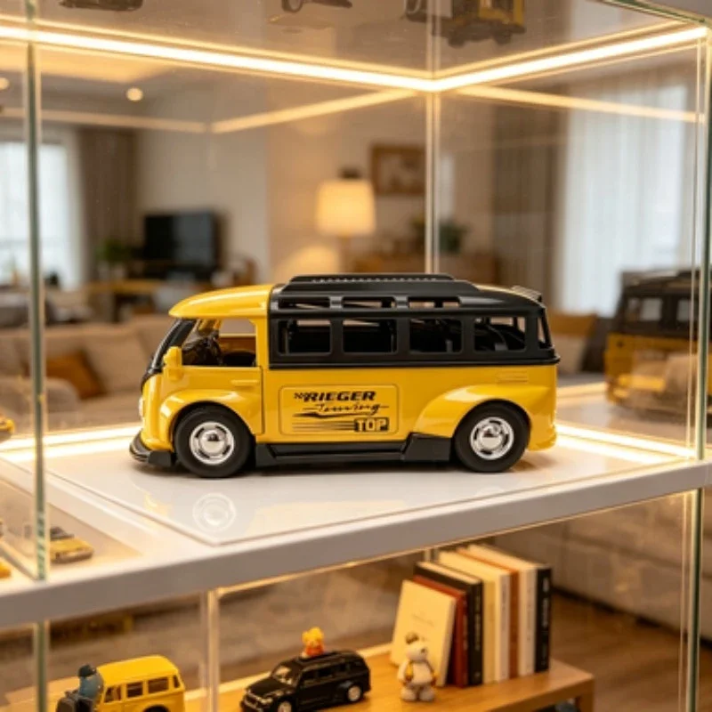 1:36 Retro Bus Alloy Car Model, Pull Back Simulation Vehicle, Openable Doors & Removable Compartments, Collectible Ornament,