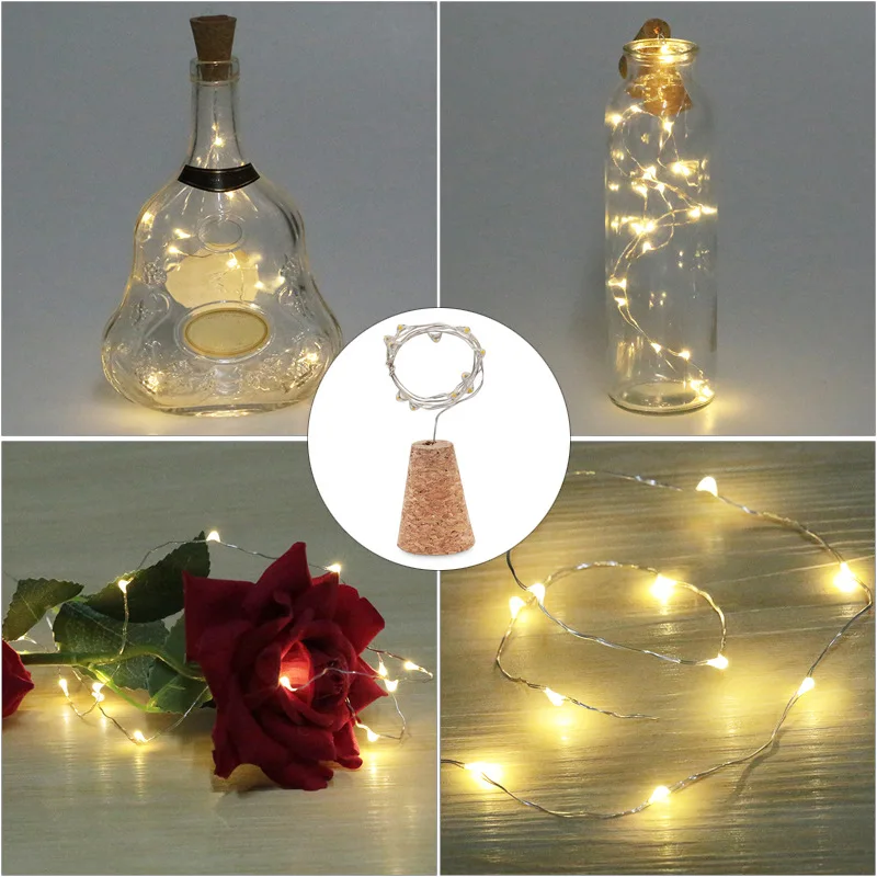Wodden بار LED زجاجة النبيذ الفلين 2 متر سلسلة الجنية أضواء عيد الميلاد الديكور Led زجاجة أضواء عطلة الأسلاك النحاسية أضواء سلسلة