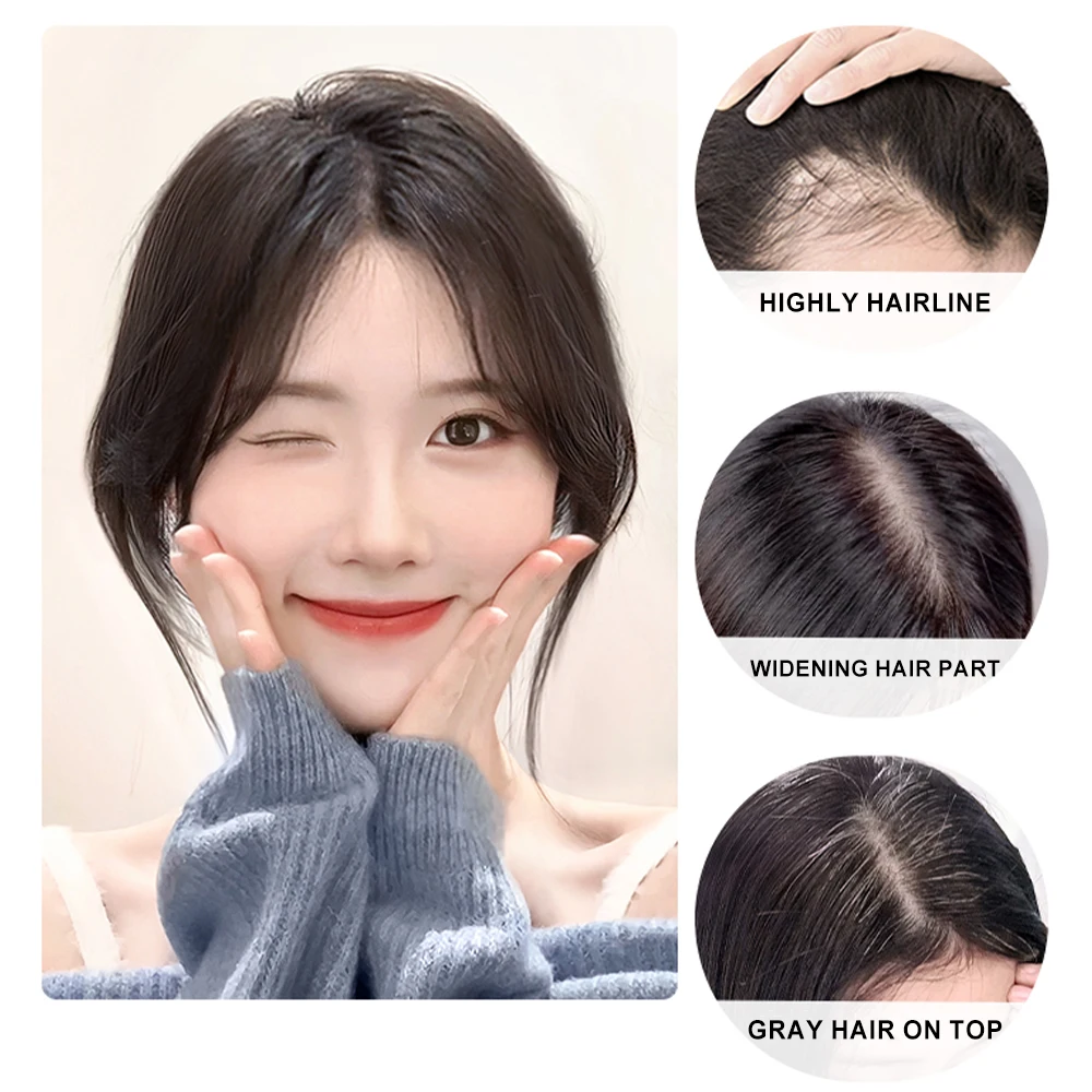 Poni rambut manusia asli 100% poni klip 360 ° pada poni Prancis wig untuk wanita dengan poni melengkung