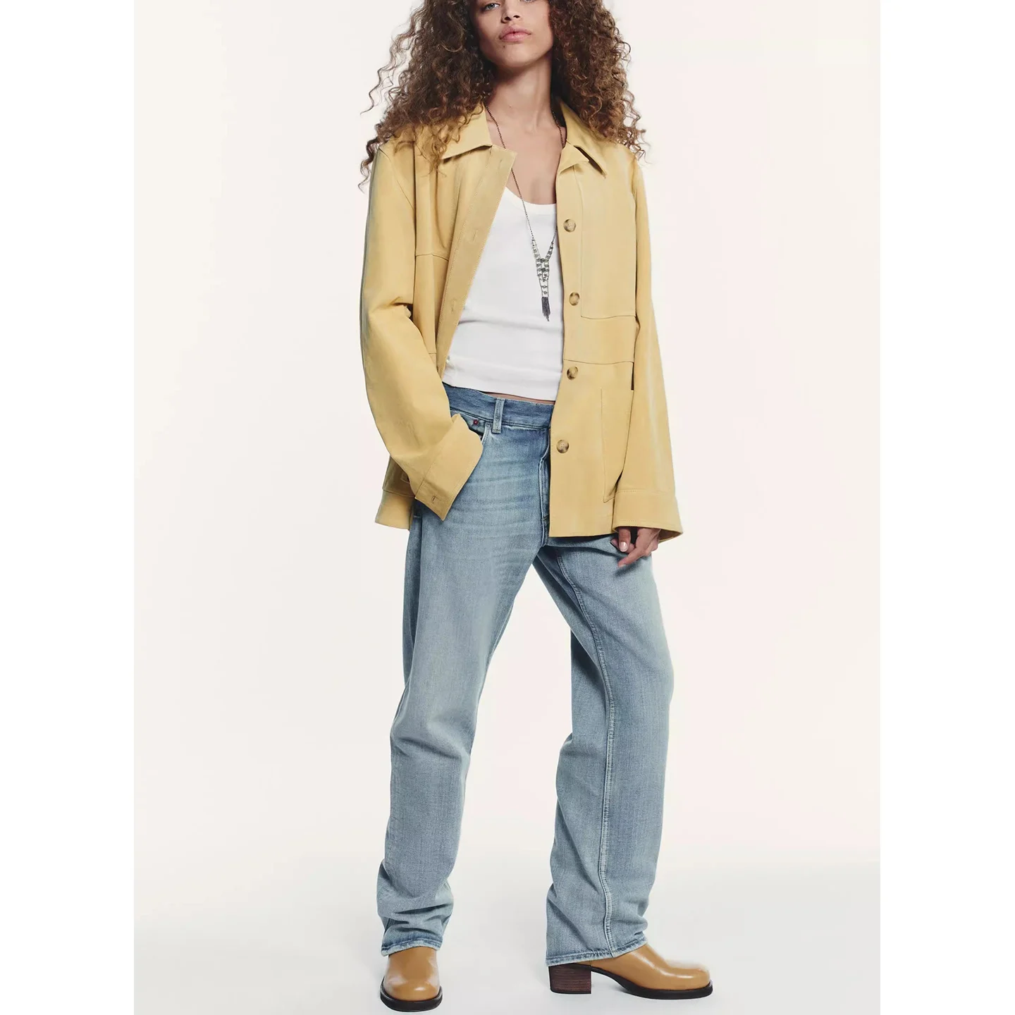 خريف جديد المرأة عادية طويلة Sve بولي PU فو Nubu جلد Jaet الوجه طوق ملابس خارجية تخفيف Sle فضفاضة تناسب الدفء