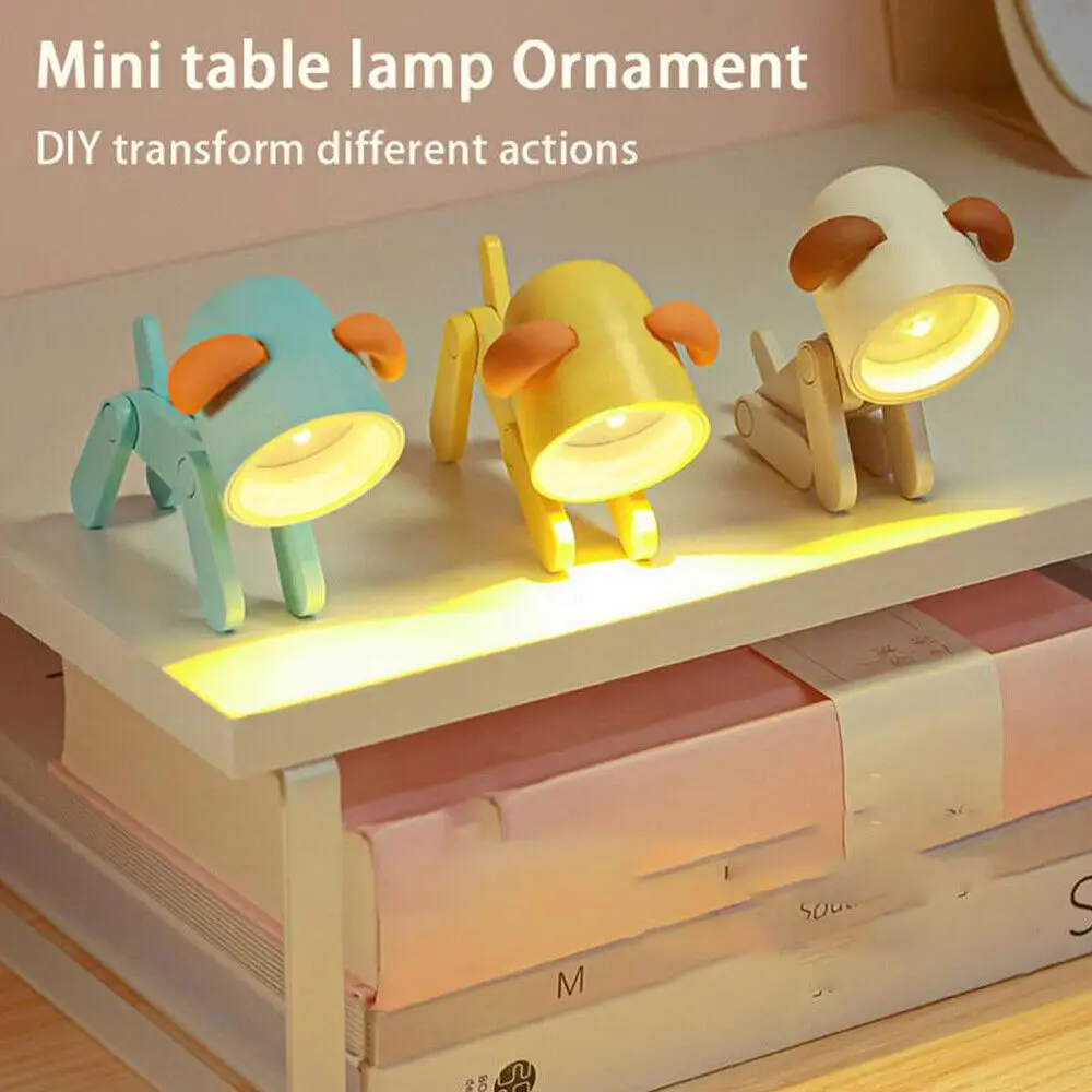 1pcs LED Night Light Mini Cute Pet Light DIY Gift Cartoon Dog Deer Folding Desk Table Lamp Kids Room Om Living Room Decoration