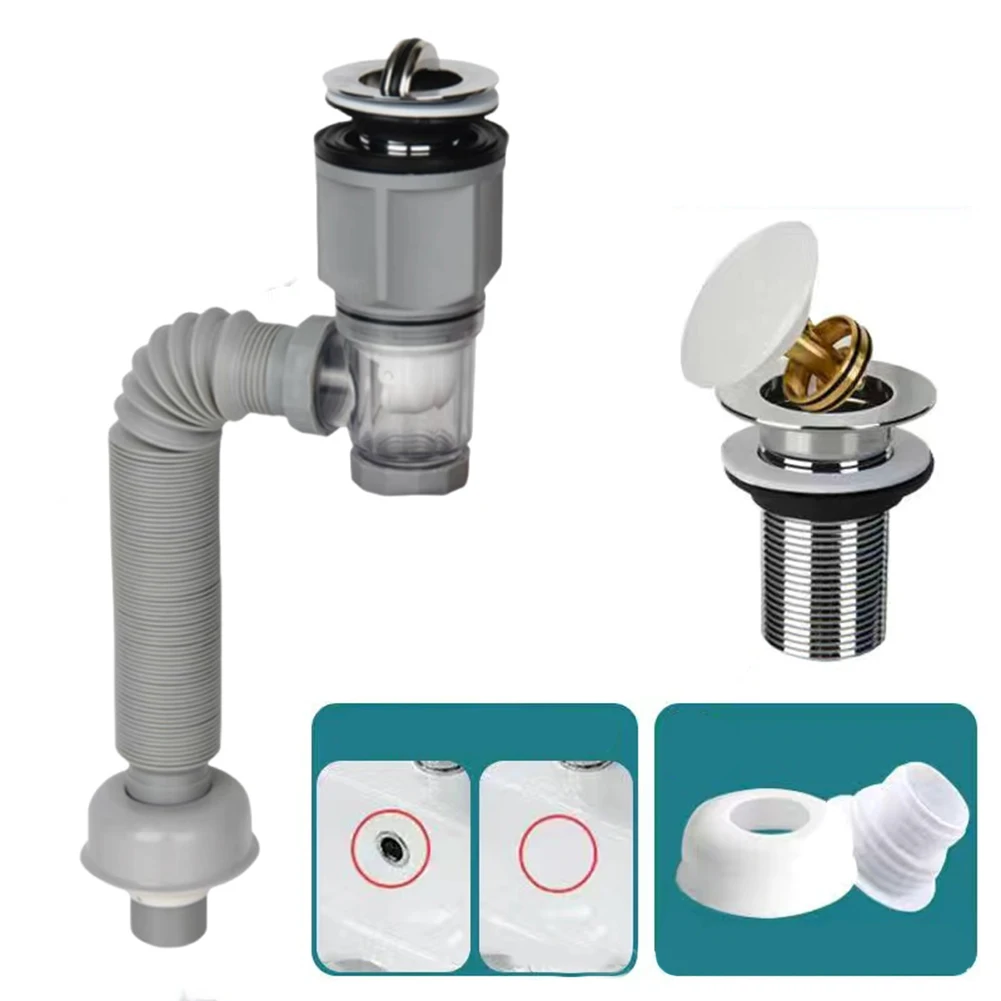 Bathroom Sink Drain Pipe Straight Side Discharge Horizontal Wall Drainage Pipes Smell-Proof & Easy Install Washbasins Parts