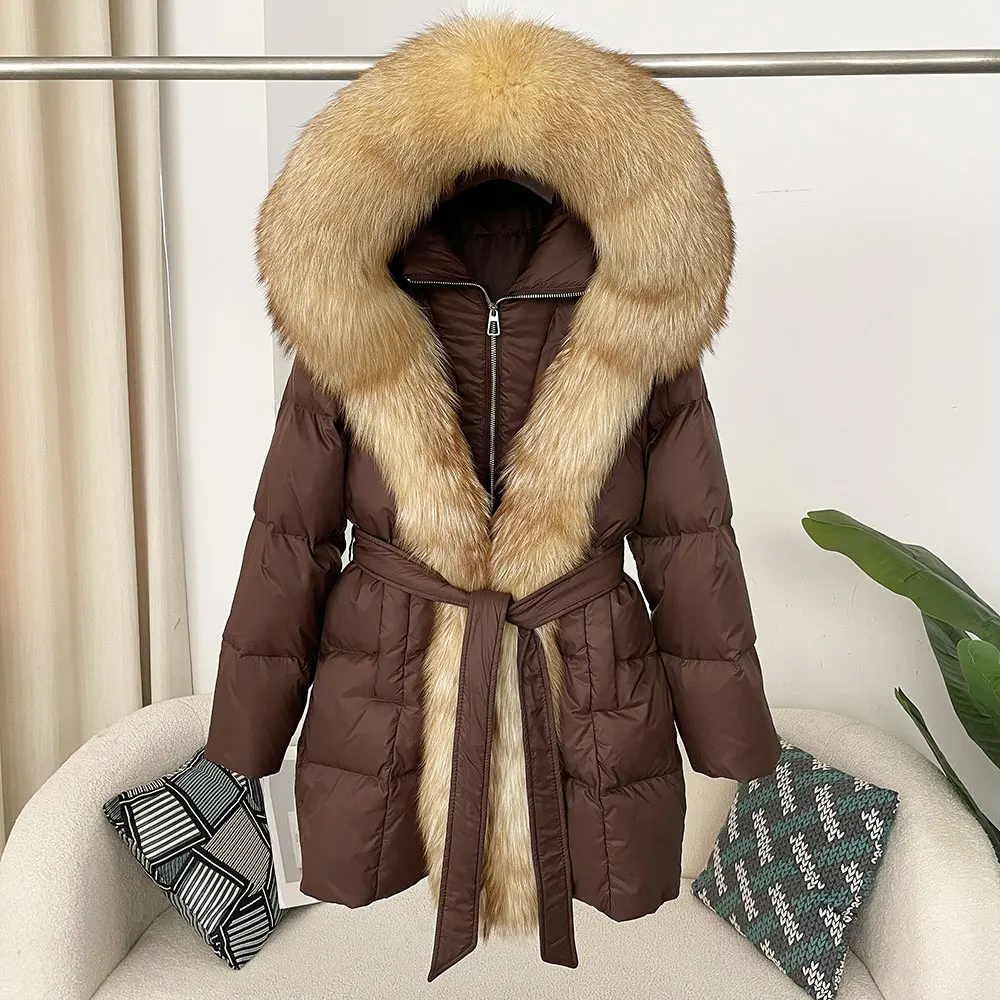 OFTBUY White Duck Down Coat Winter Jacket Women Thick Warm Streetwear Casual Hooded Natural Real Fox Fur Outerwear Puffer Jacker