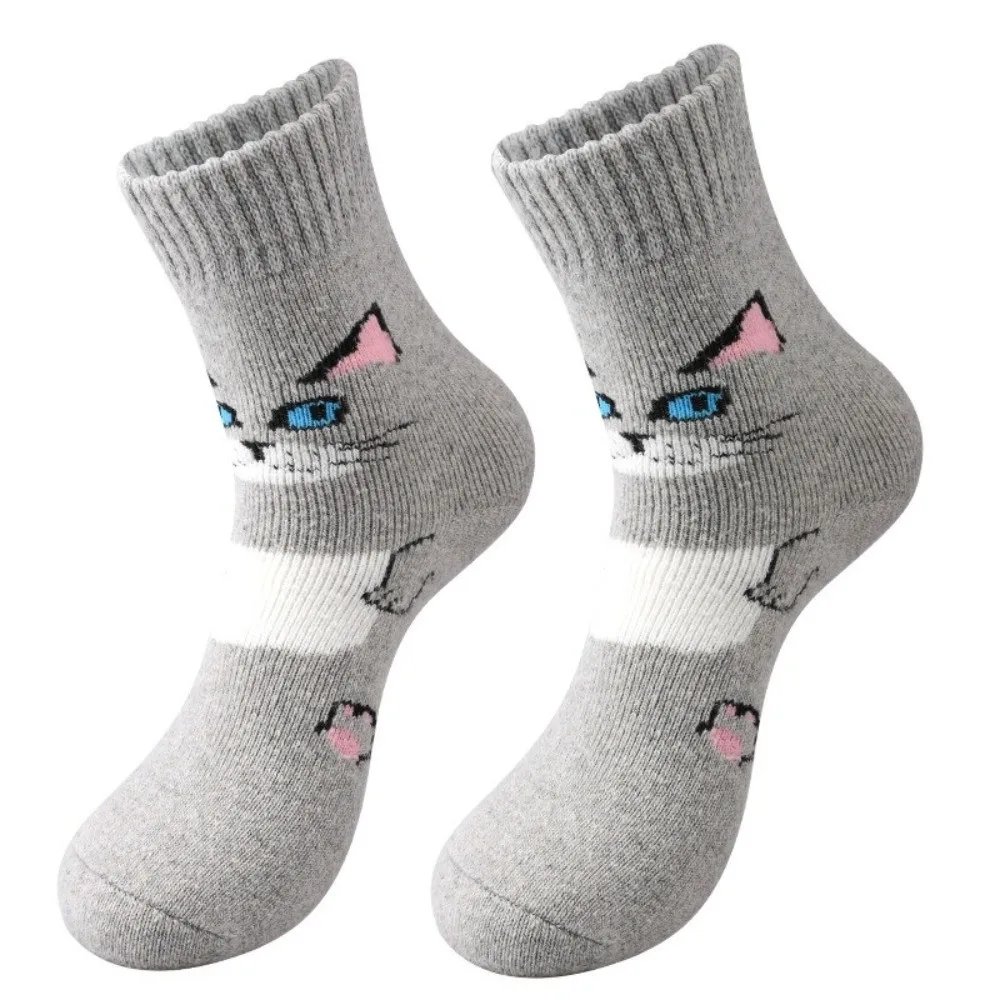 

Cute Cartoon Cat Fleece Terry Socks Thick Soft Mid-calf Socks Winter Warm Breathable Thermal Knit Socks