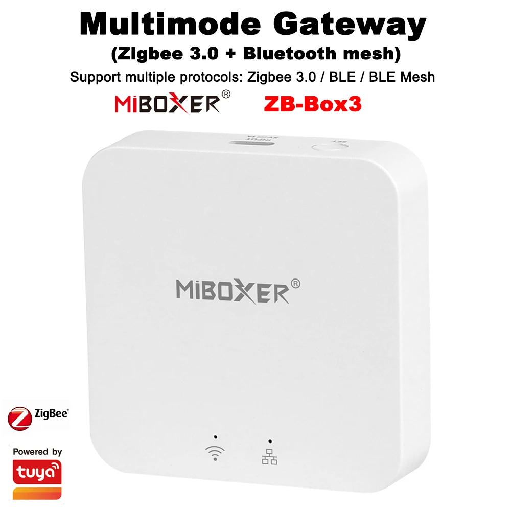 

Miboxer ZB-BOX3 Zigbee 3.0 +Wi-Fi+ Bluetooth mesh Multimode Wireless Gateway Single/Dual color/RGB/RGBW/RGBCCT TUYA APP Control