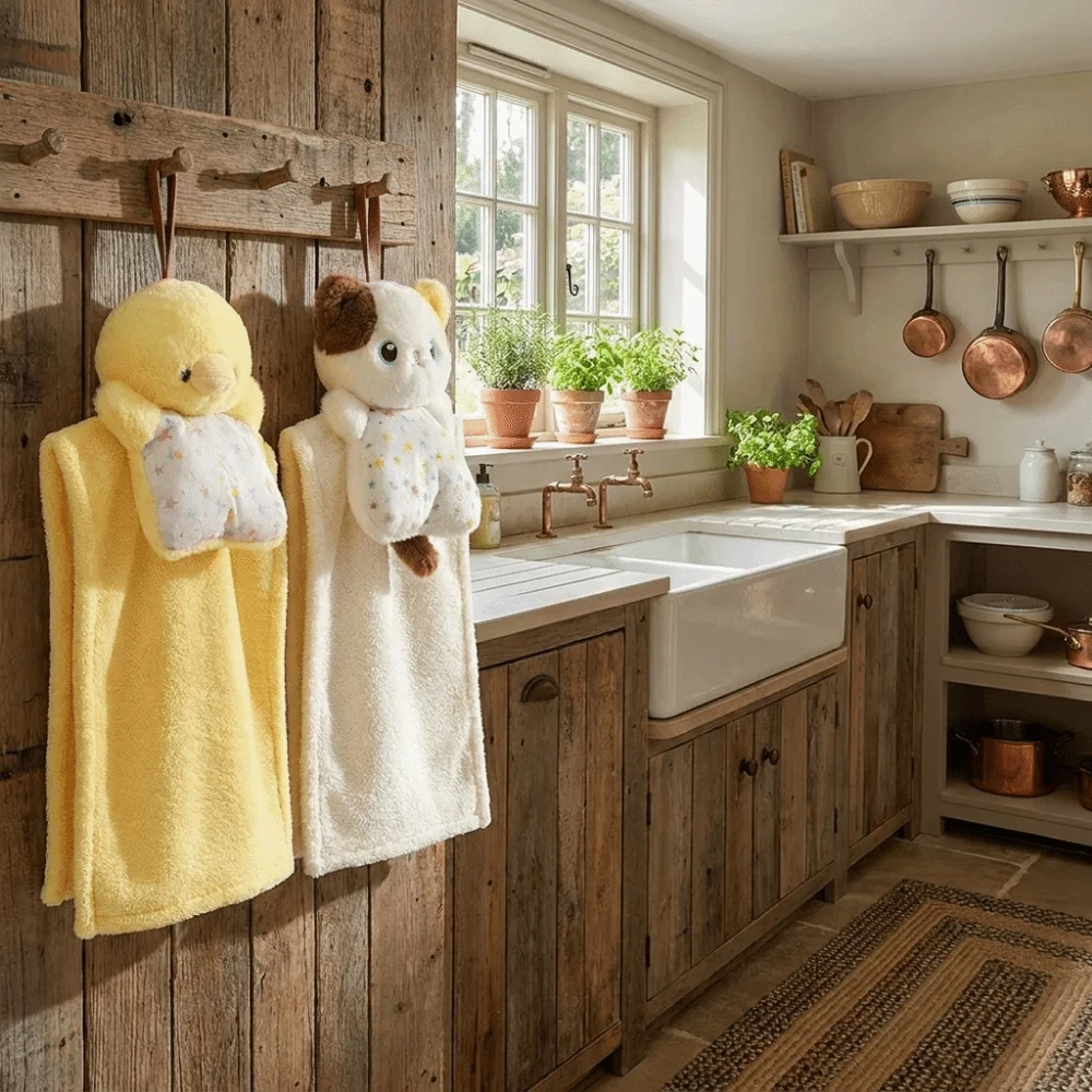 Absorbent Towel Cartoon Hanging Hand Towel Hanging Handkerchief Penguin Snow Man Kitchen Cute Wipe Cloth Household