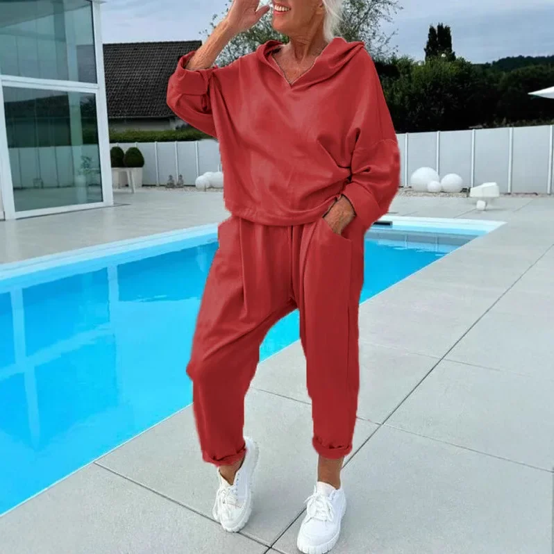 Women Casual Sports Two Piece Set Loose Suit Autumn Tracksuit Hoodie Long Sleeves Pullover Top Elastic Waist Pencil Pants Sets