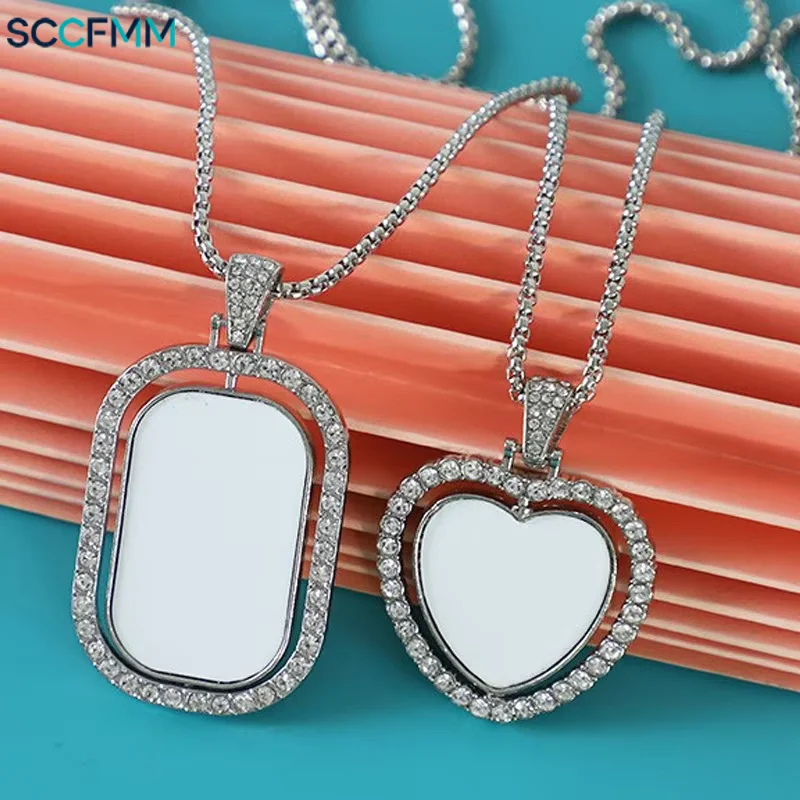 SCCFMM 20Pcs Sublimation Blank Zinc Alloy Heart Shape Double-Sided Rotating Necklaces Pendants, Heat Transfer Printing Custom Lo