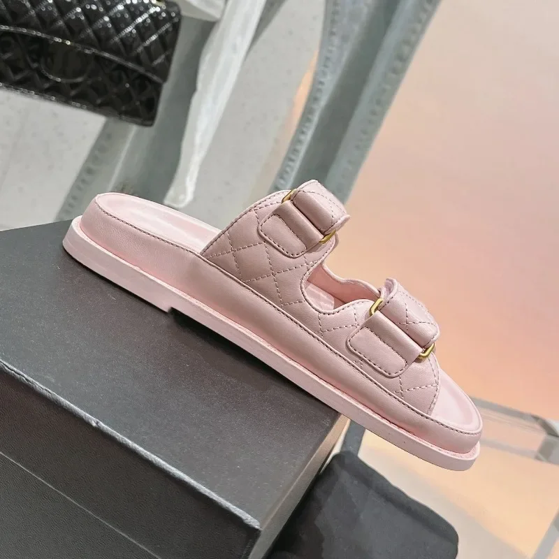 نعال من الجلد الطبيعي للنساء ، أحذية بكعب منخفض ، كعب منخفض ، منزلقات خياطة ، زي مدرج مسطح ، نعال بكعب سميك ، موضة الصيف