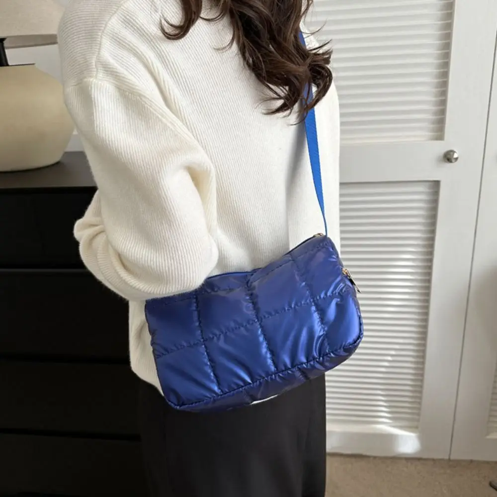 Lattice Space Cotton Crossbody Bag Oxford Pleated Quilted Shoulder Bag Korean Style Solid Color Padded Crossbody Bag Teenagers