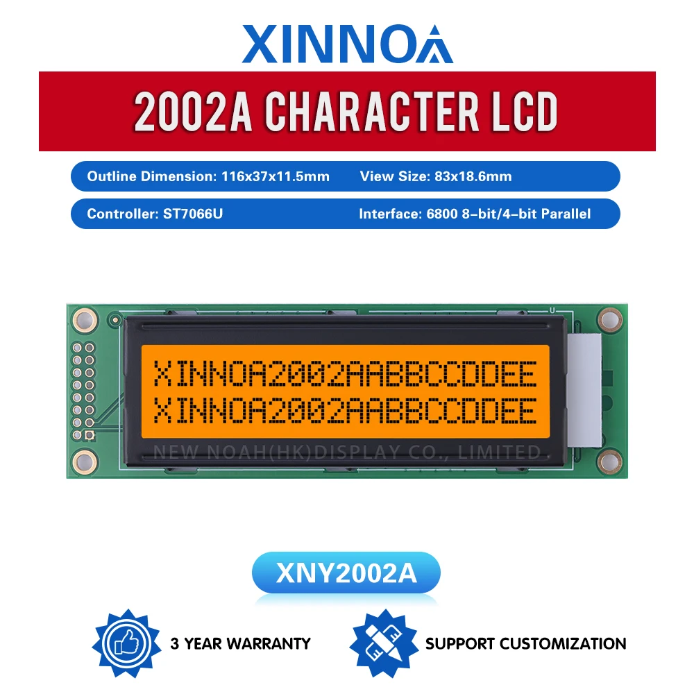 

Orange Light Black Letters 2002A Character LCD Module 02*20 LCD Controller ST7066U 2.6-Inch Display Screen Source Manufacturer