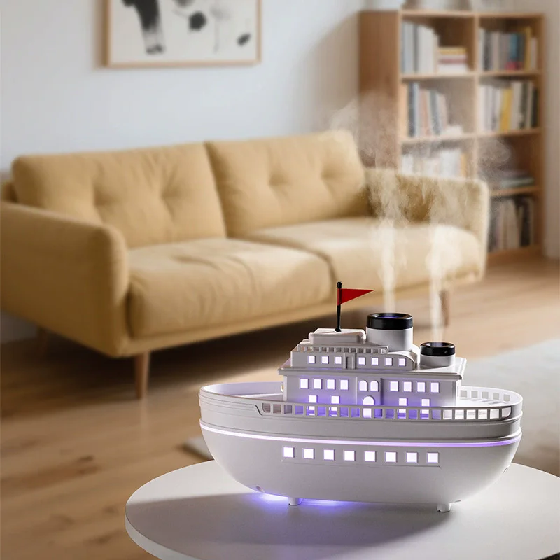 Neuer Kreuzfahrtschiff-Diffusor für ätherische Öle, Luftbefeuchter, 300 ml, USB-Mini mit automatischem Timer und 7-farbigen LED-Leuchten für die Dekoration im Home Office