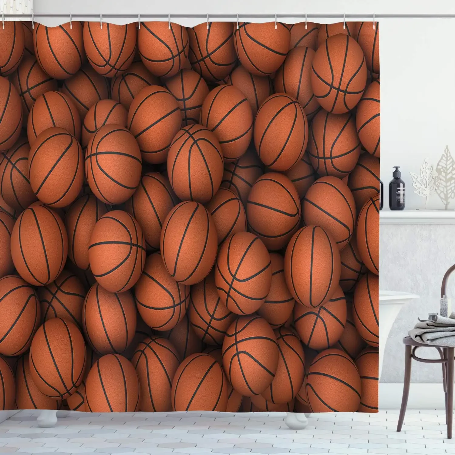 

3D-шторка для душа с принтом баскетбольных мячей, для мальчиков и подростков, в спортивном стиле, водонепроницаемая, из полиэстера, для ванной комнаты