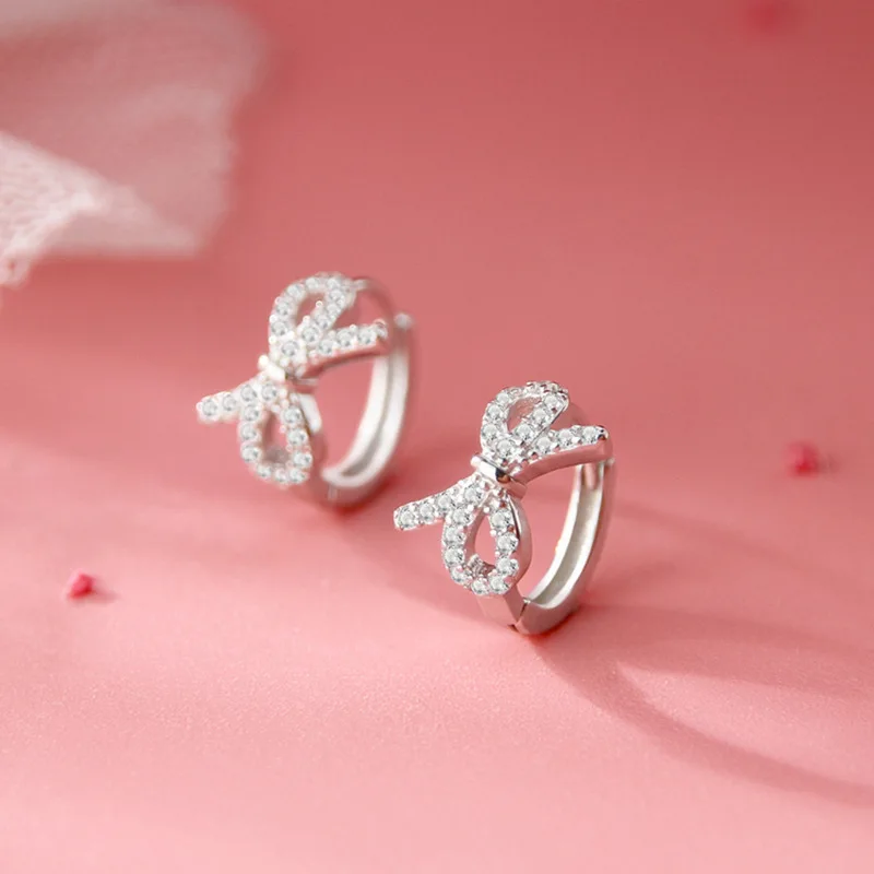 Uini-Tail hot new 925 Tibetan silver exquisite bow earrings fashion dynamic temperament fashion exquisite micro-inlaid earrings