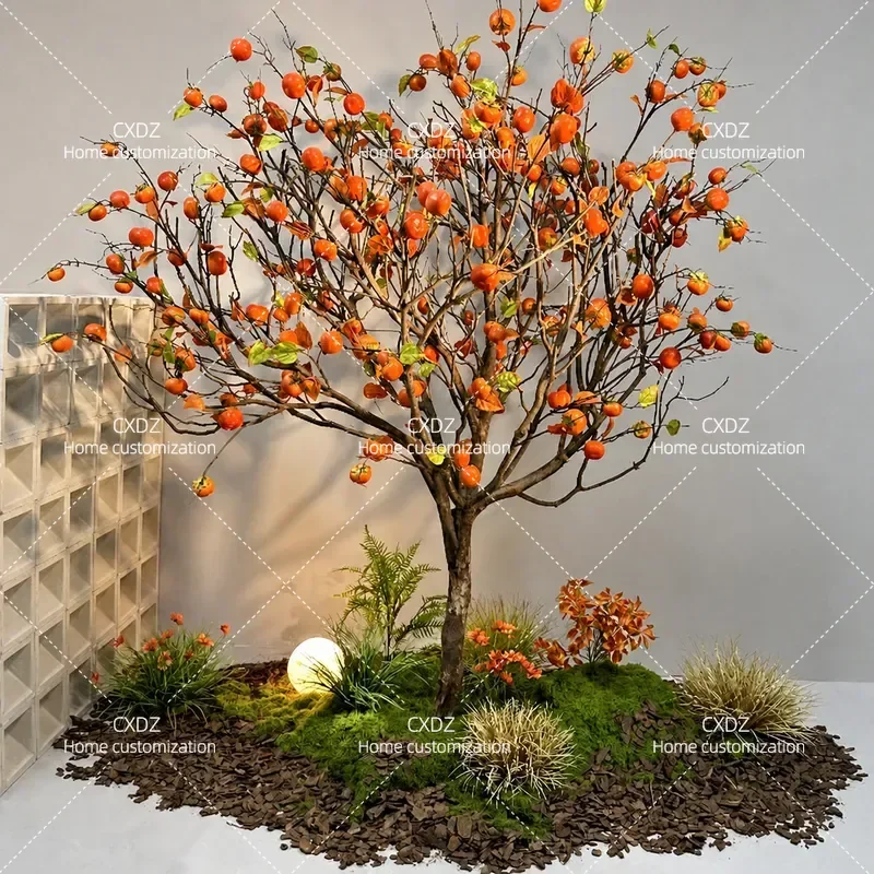 Simulation Persimmon Tree Wishing Tree Artificial Fruit Plant for Interior Decoration Hotel Lobby Festival Window Display