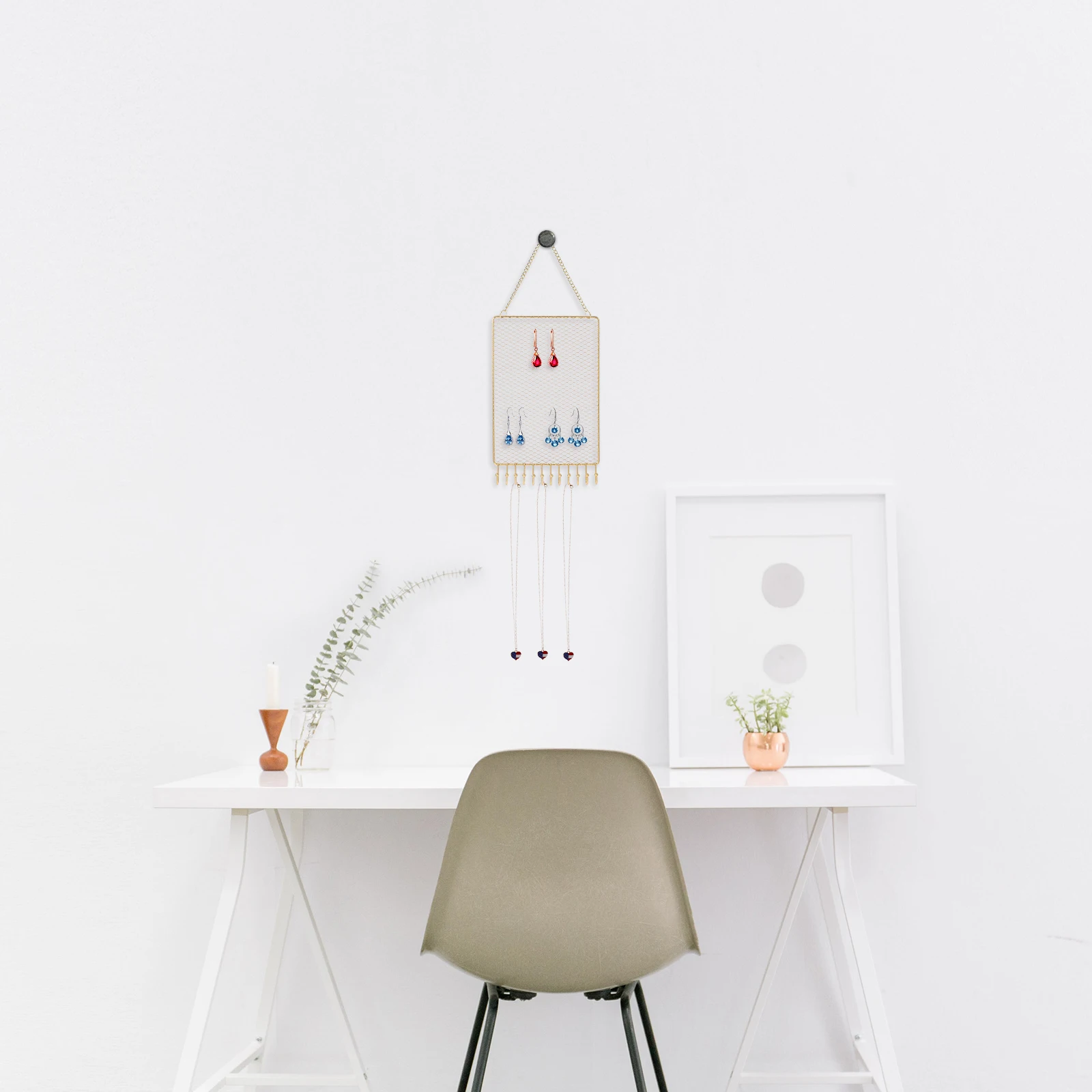 

Jewelry Wrought Iron Mesh Rack Hanger Necklace Organizer Wall Mount Holder Golden Hanging Earring